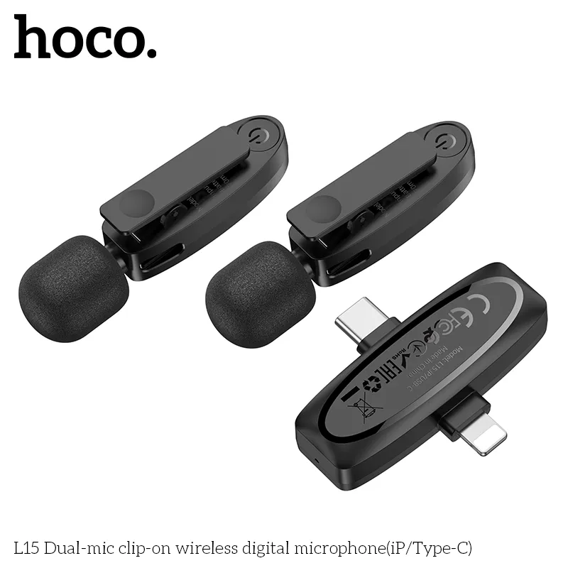 Kích thước nhỏ gọn Mic Hoco L15, micro 7.1g, bộ thu 7.4g dễ mang theo