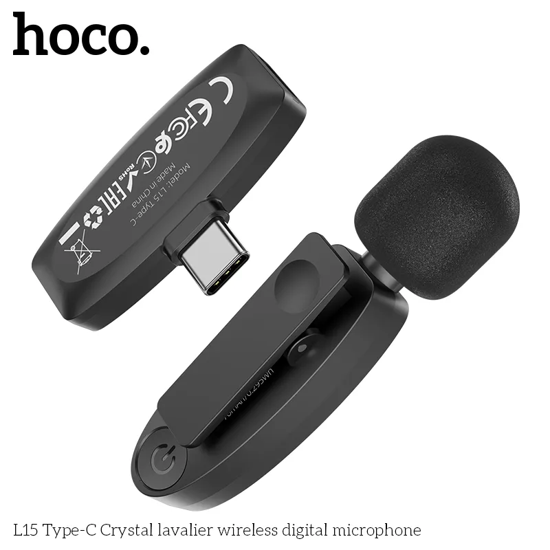 Mic Không Dây Hoco L15 Crystal Lavalier Digital đóng gói đầy đủ bảo hành 12 tháng chính hãng