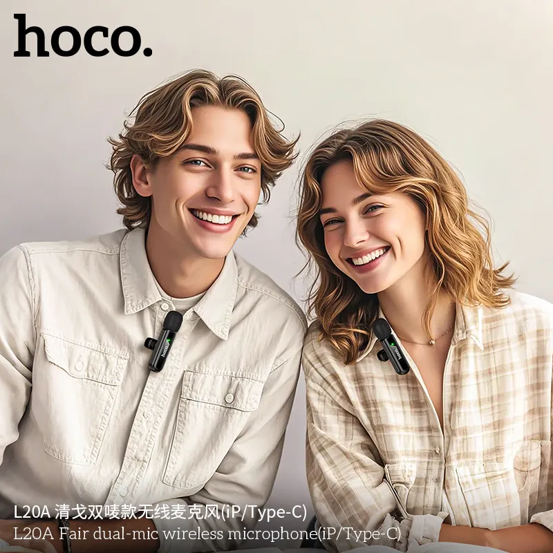 Mic Không Dây Hoco 2 Mic Hoco L20A Fair (iP/Type-C) thiết kế nhỏ gọn hiện đại