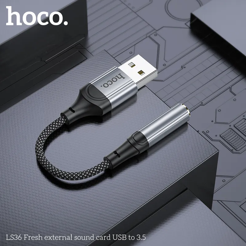 Cáp Chuyển Đổi Âm Thanh Hoco LS36 thiết kế nhỏ gọn tiện lợi dễ dàng kết nối USB với jack 3.5mm