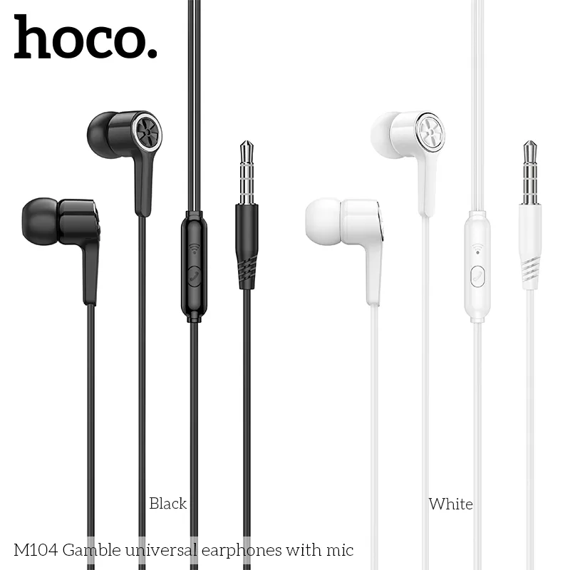 Tai nghe có dây 3.5mm Hoco M104 Gamble universal thiết kế bền bỉ, phù hợp mọi thiết bị âm thanh