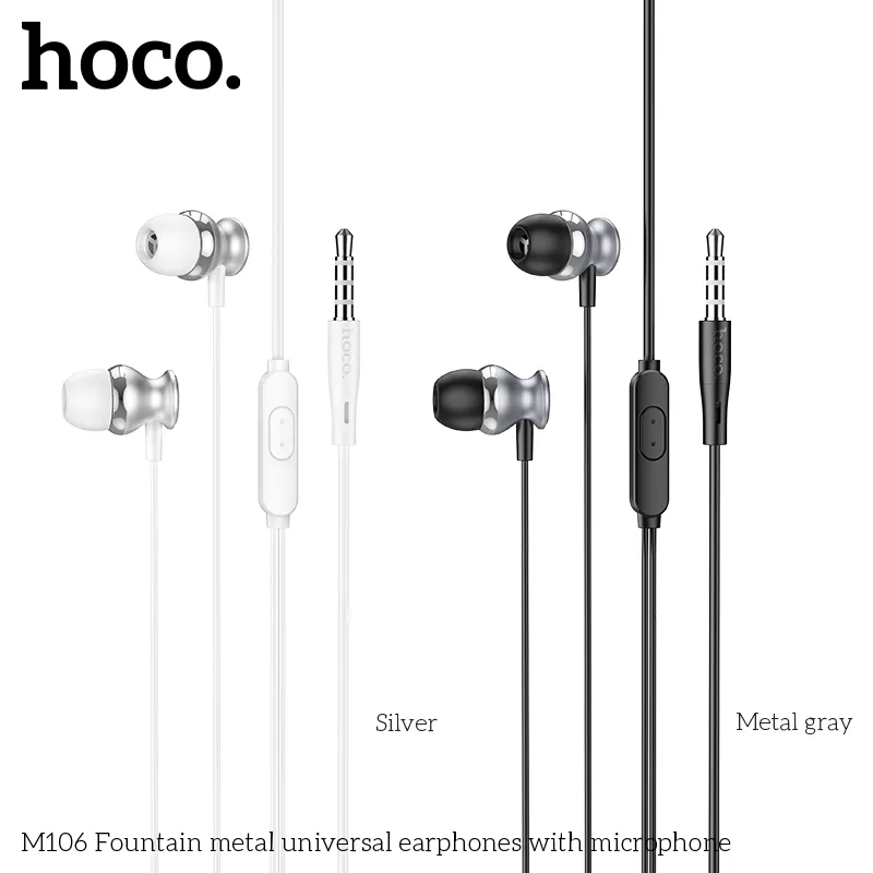 Tai nghe có dây 3.5mm Hoco M106 Fountain metal universal thiết kế kim loại sang trọng bền bỉ