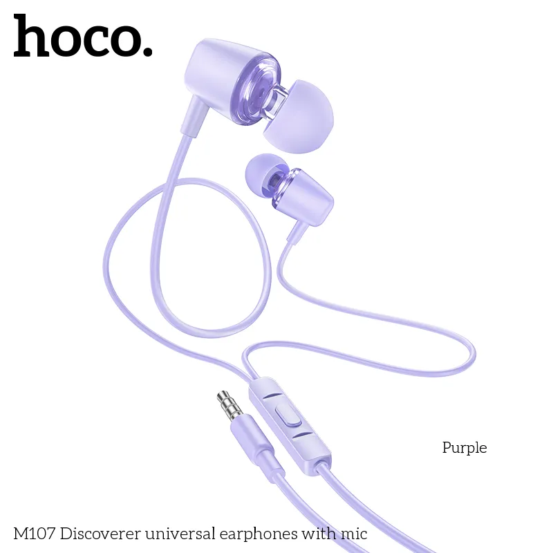 Tai nghe có dây 3.5mm Hoco M107 Discoverer universal thiết kế hiện đại, chất liệu ABS+TPE bền bỉ, âm thanh rõ nét, trải nghiệm thoải mái