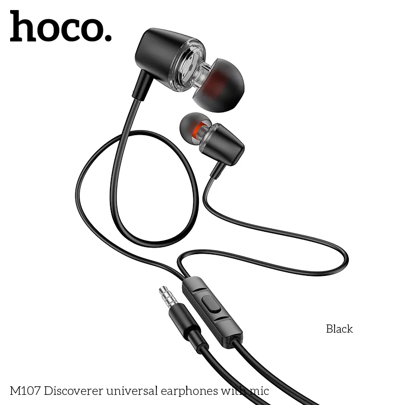 Tai nghe Hoco M107 kiểu dáng gọn nhẹ, cáp dài 1.2m, trọng lượng 12g tiện lợi khi sử dụng
