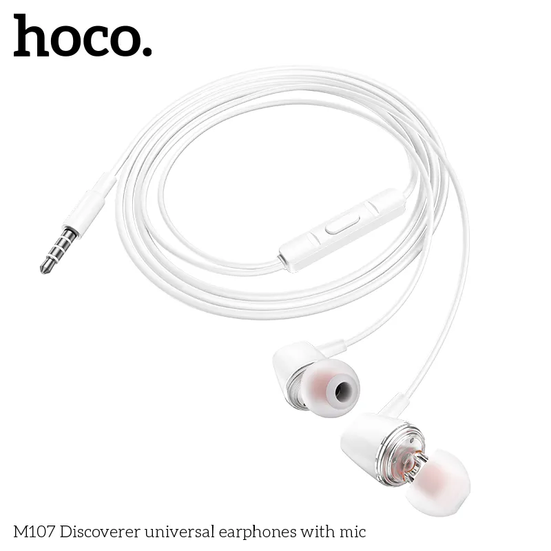 Tính năng tai nghe Hoco M107 gồm jack cắm 3.5mm tương thích với nhiều thiết bị, mic thu âm rõ ràng
