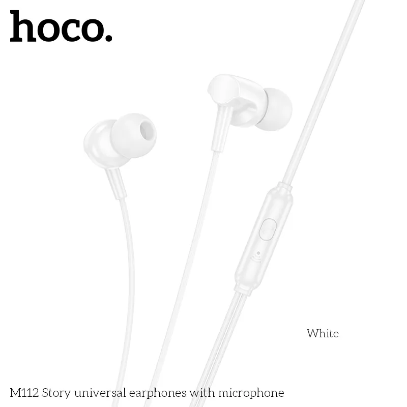 Đóng gói tai nghe Hoco M112 Story universal chuẩn mực, tặng hộp bảo vệ tiện lợi