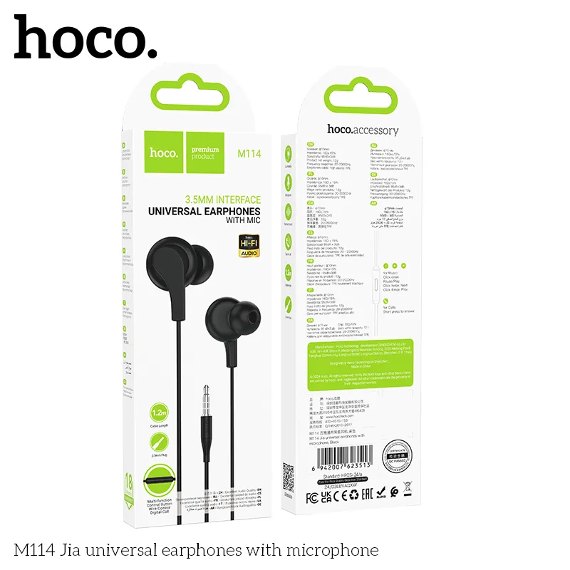 Tai nghe có dây 3.5mm Hoco M114 Jia universal thiết kế nhỏ gọn bền bỉ