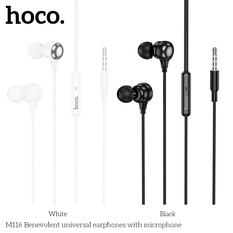Tai nghe có dây 3.5mm Hoco M116 Benevolent universal thiết kế đơn giản, chất liệu ABS+TPE bền bỉ