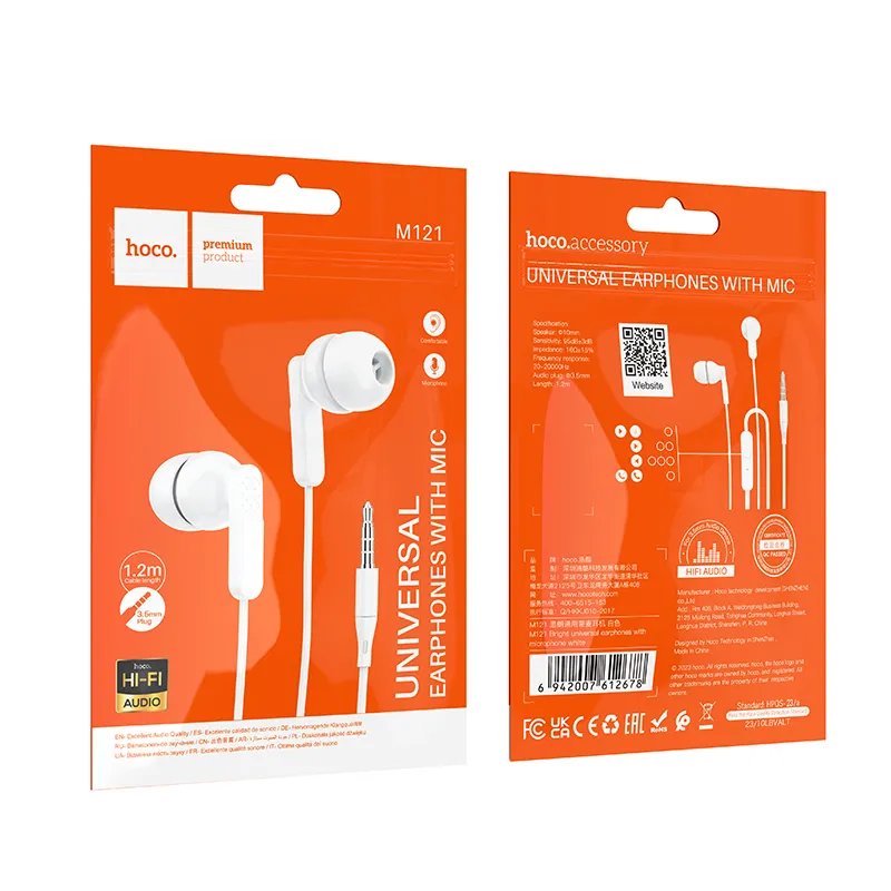 Tai nghe có dây 3.5mm Hoco M121 Bright universal thiết kế nhỏ gọn, dễ sử dụng