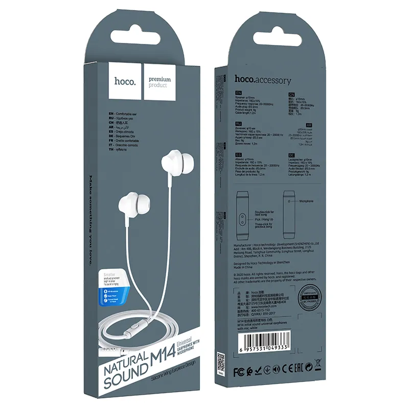Tai nghe có dây 3.5mm Hoco M14 Initial sound universal thiết kế nhỏ gọn chất liệu bền