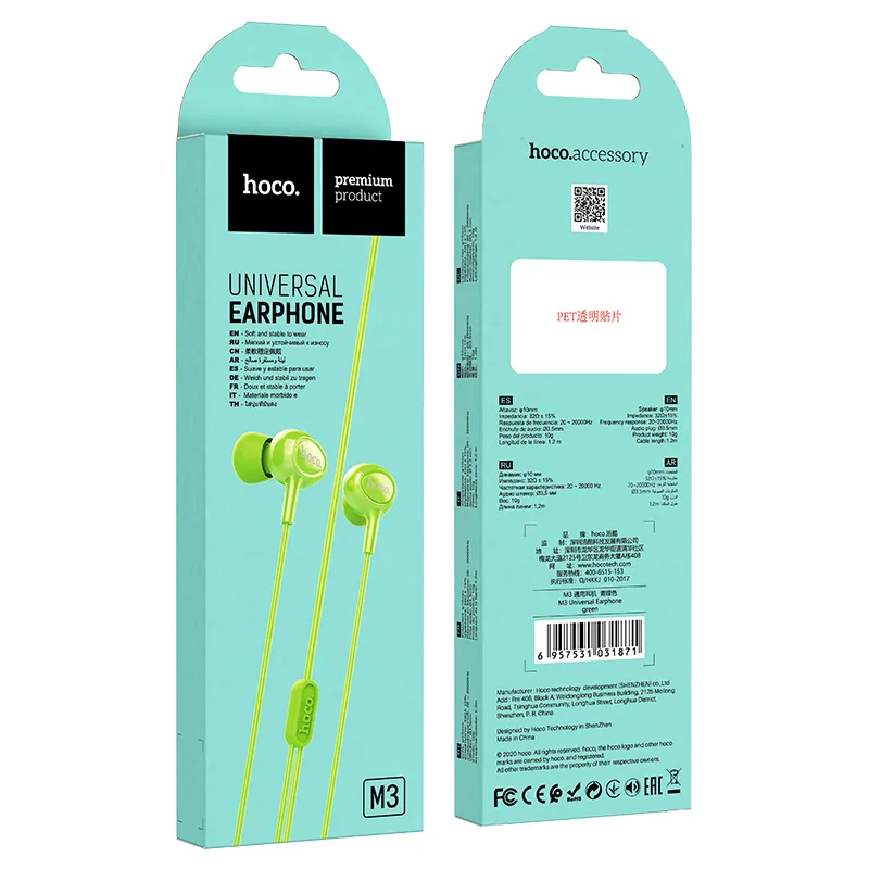 Tai nghe Hoco M3 universal với jack 3.5mm chuẩn kết nối âm thanh rõ nét