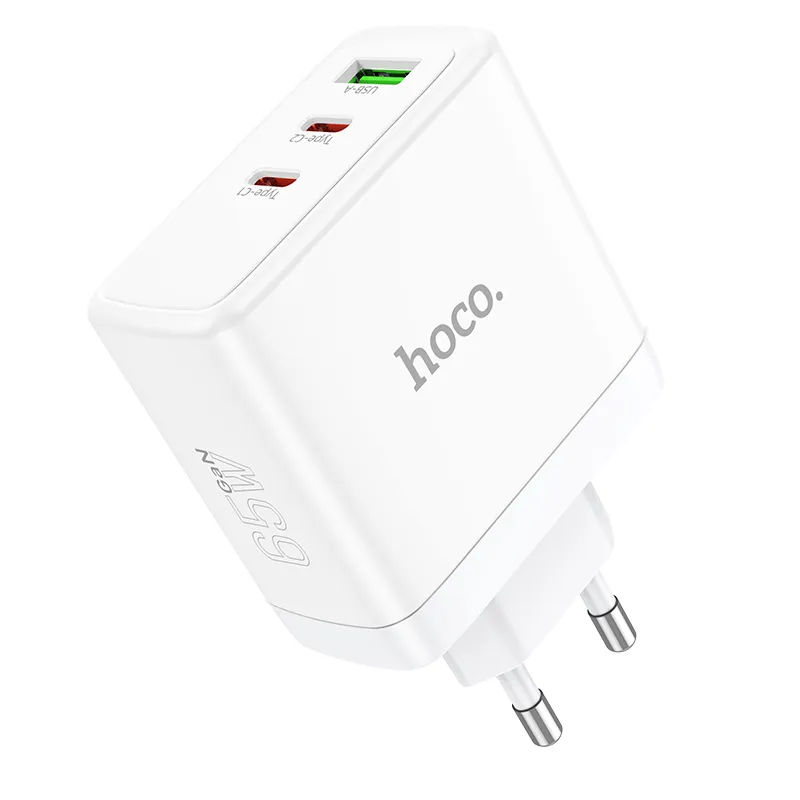 Củ Sạc PD65W GaN Hoco N30 Glory 3 cổng nhanh thiết kế nhỏ gọn màu trắng sang trọng