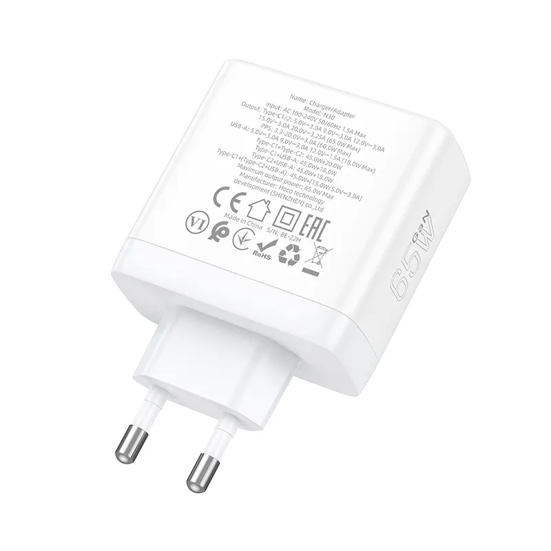Tính năng chi tiết Củ Sạc PD65W GaN Hoco N30 Glory sạc đồng thời 3 cổng nhanh