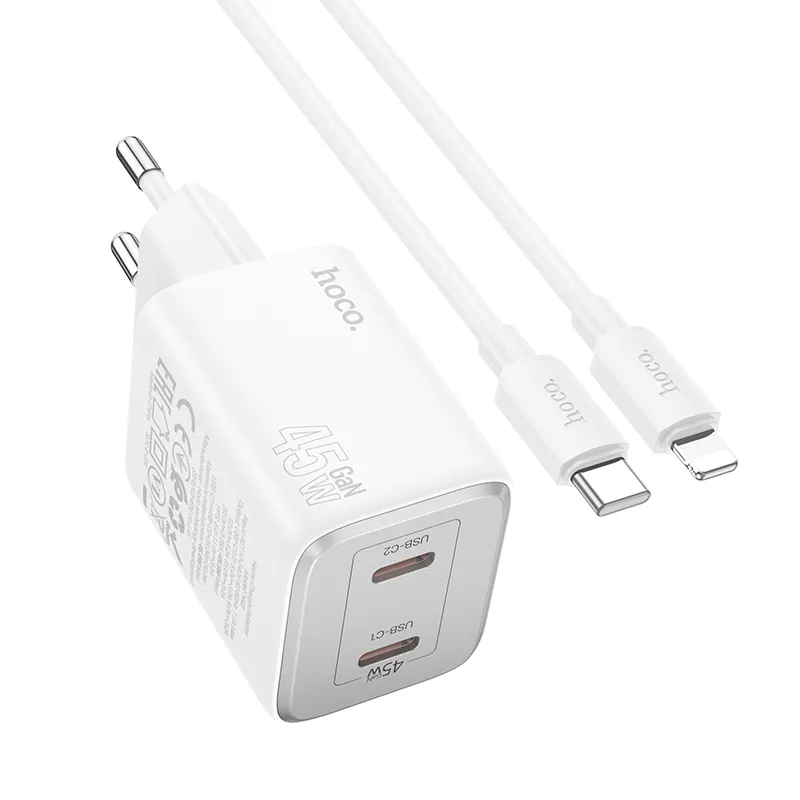 Thiết kế bộ sạc Hoco N42 Elogiado gọn nhẹ màu trắng tinh tế