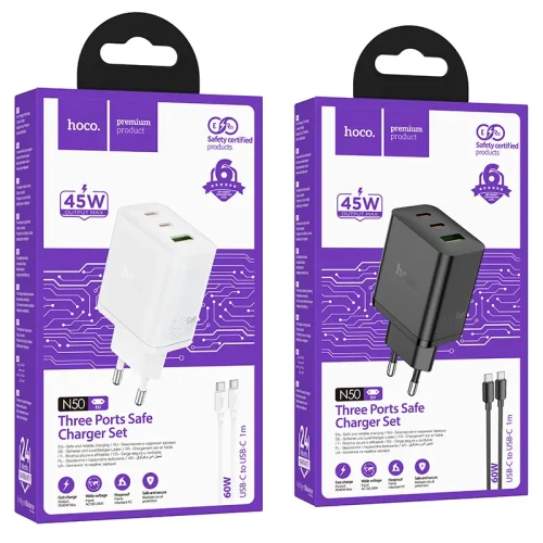 Bộ Sạc Kèm Dây C to C Hoco N50 Scenery PD45W (EU)