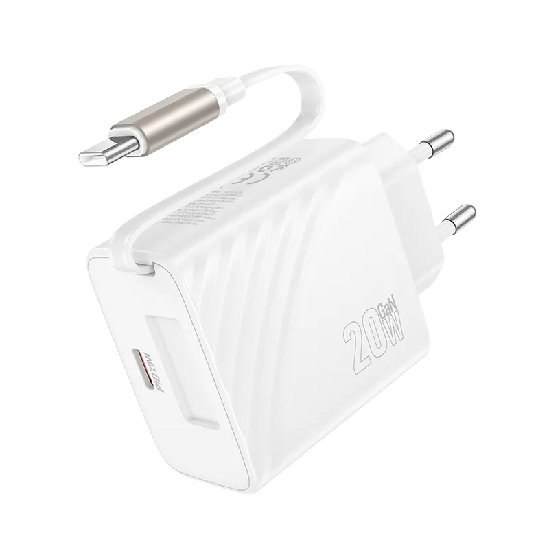 Củ Sạc PD20W Hoco N57 Full Với Dây Rút (EU) thiết kế hiện đại, vỏ PC chống cháy an toàn