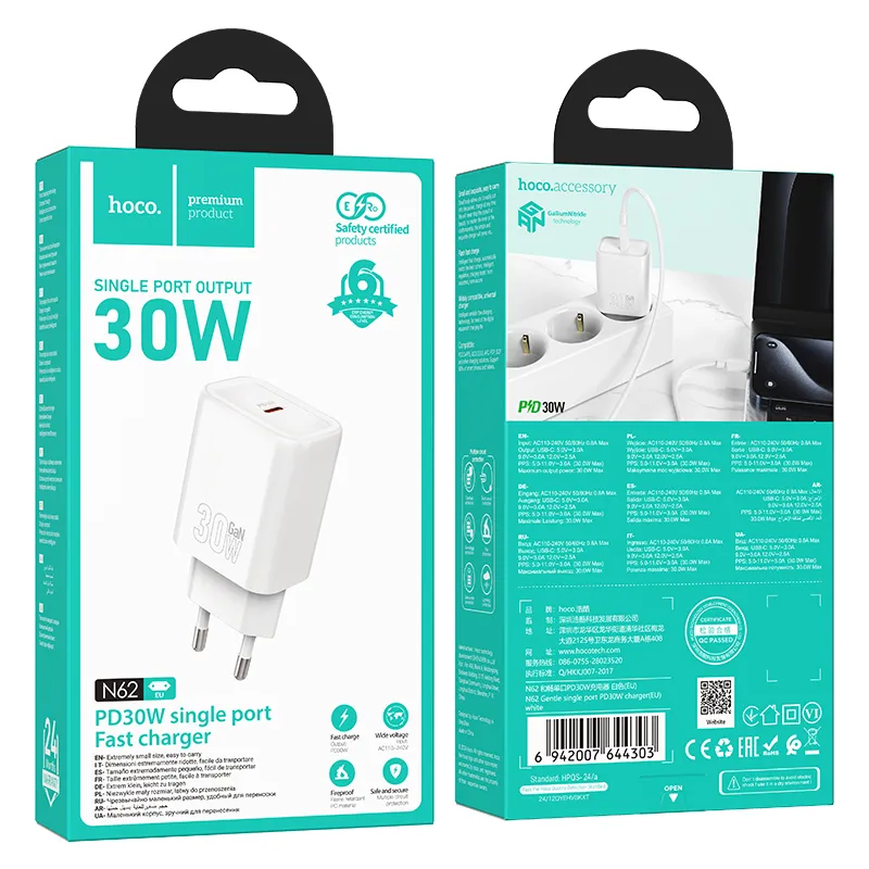Củ Sạc PD30W Hoco N62 Gentle (EU) thiết kế nhỏ gọn tinh tế dễ mang theo