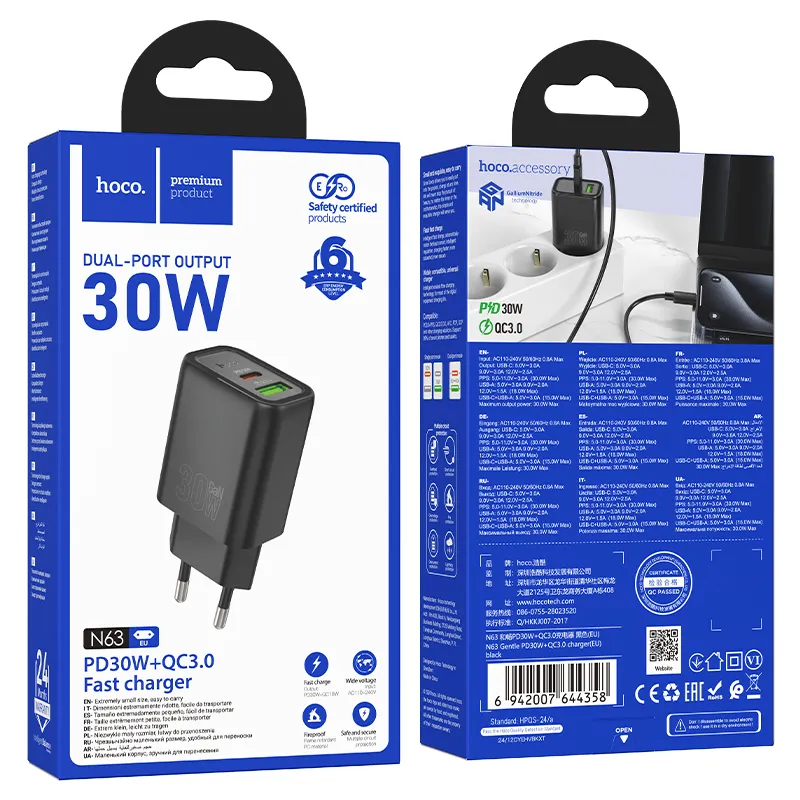 Củ Sạc PD30W+QC3.0 Hoco N63 có thiết kế tinh tế, cổng USB-C và USB-A đa năng