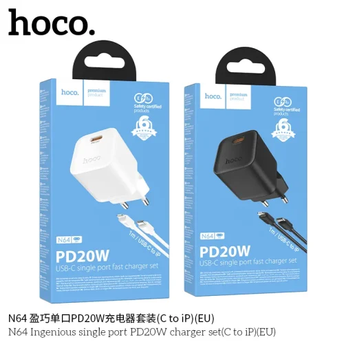 Bộ Sạc Kèm Dây C to iP Hoco N64 Ingenious PD20W (EU)