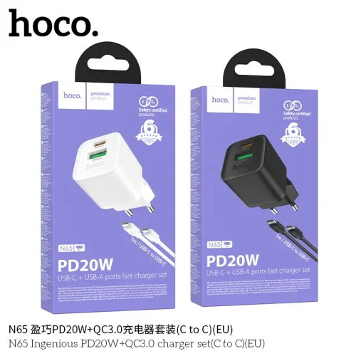 Bộ Sạc Kèm Dây C to C Hoco N65 Ingenious PD20W+QC3.0 (EU)