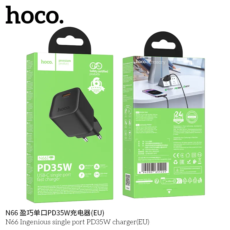 Kích thước củ sạc PD35W Hoco N66 nhỏ nhẹ dễ mang theo