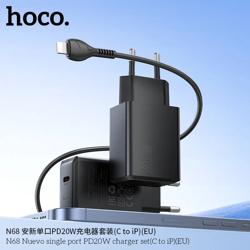 Bộ Sạc Kèm Dây C to iP Hoco N68 Nuevo PD20W (EU) thiết kế hiện đại, nhỏ gọn