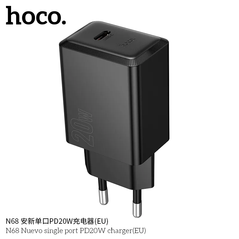 Công năng củ sạc Hoco N68 Nuevo với đầu ra USB-C 20W, sạc nhanh tương thích nhiều thiết bị
