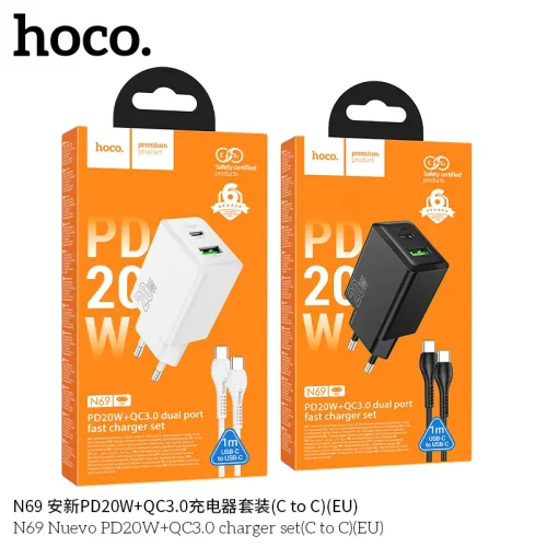 Bộ Sạc Kèm Dây C to C Hoco N69 Nuevo PD20W+QC3.0 (EU)