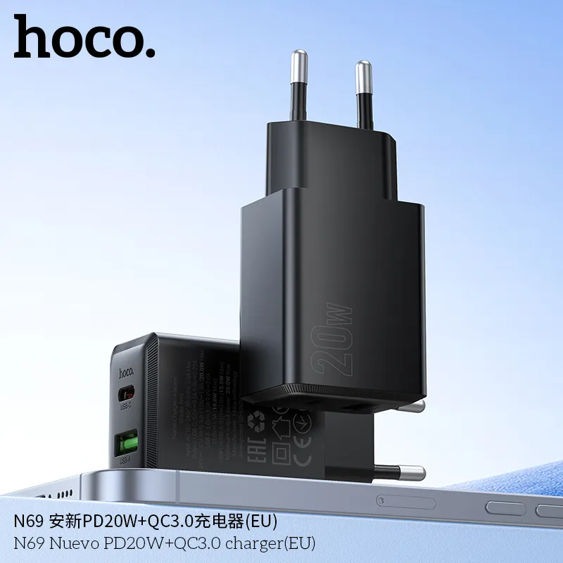 Củ sạc PD20W+QC3.0 Hoco N69 Nuevo EU thiết kế nhỏ gọn, công suất cao, thân thiện người dùng