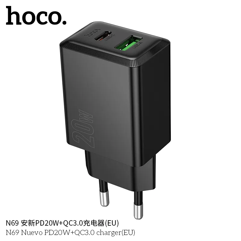Công năng củ sạc Hoco N69 Nuevo hỗ trợ sạc nhanh PD 20W và QC3.0 hiệu quả