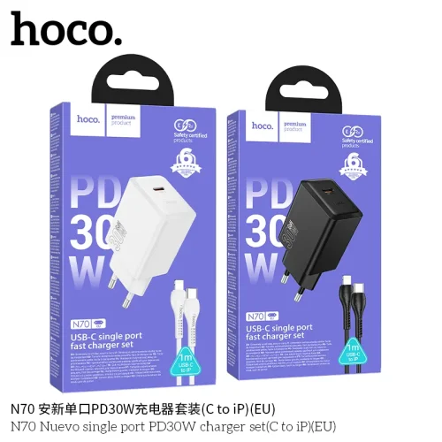 Bộ Sạc Kèm Dây C to iP Hoco N70 Nuevo PD30W (EU)