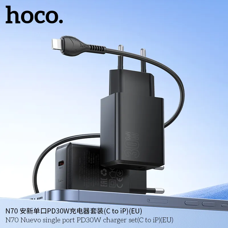 Bộ Sạc Kèm Dây C to iP Hoco N70 Nuevo PD30W (EU) thiết kế nhỏ gọn hiệu quả