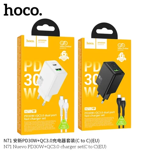 Bộ Sạc Kèm Dây C to C Hoco N71 Nuevo PD30W+QC3.0 (EU)