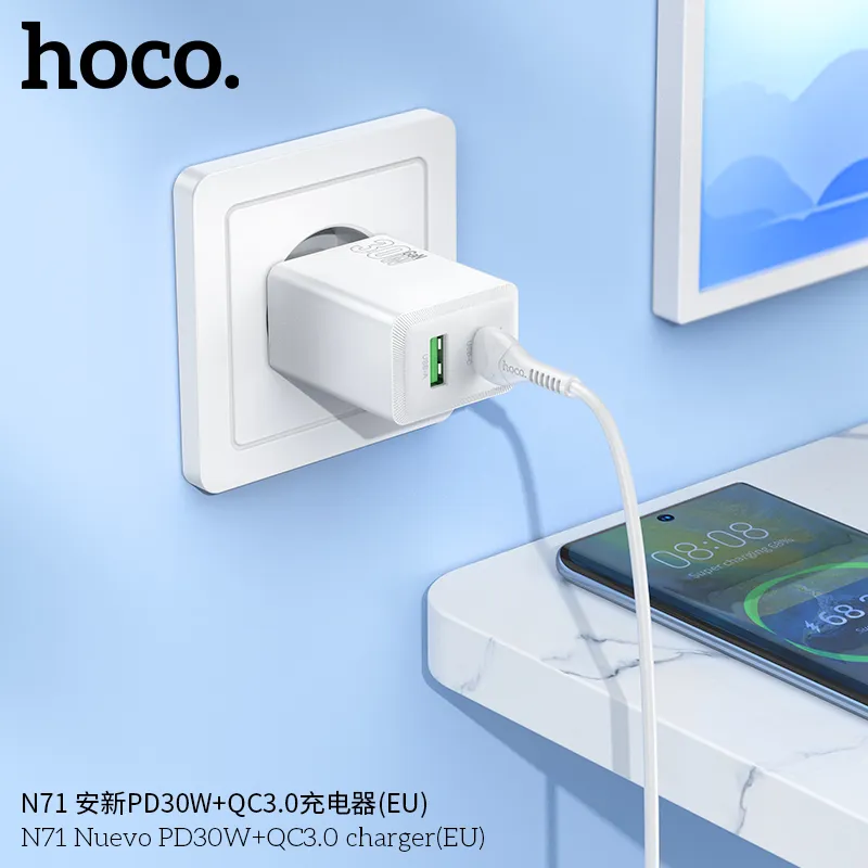 Củ Sạc PD30W+QC3.0 Hoco N71 Nuevo (EU) với kiểu dáng hiện đại, sang trọng phù hợp mọi không gian