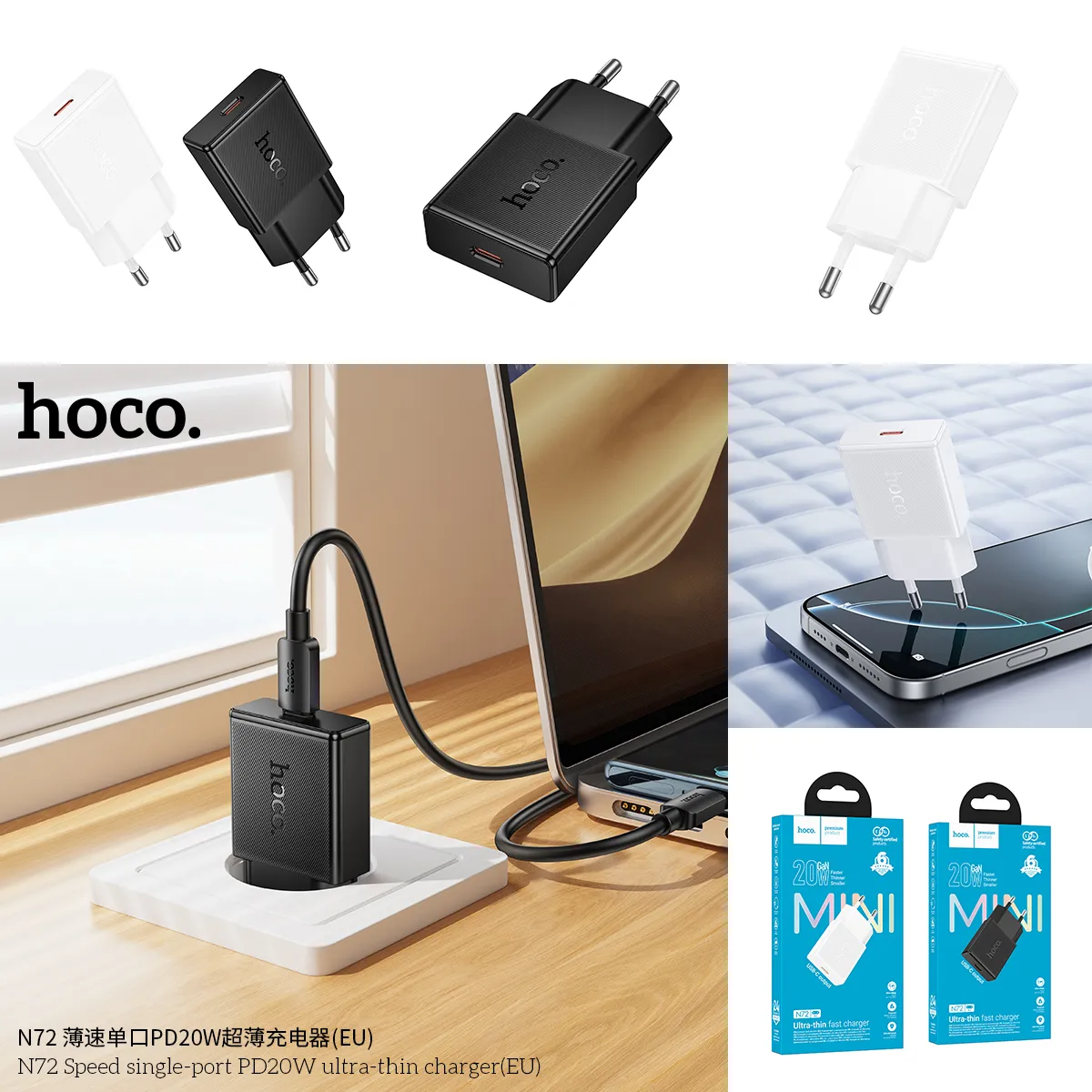 Củ sạc PD20W Hoco N72 Speed Ultra mỏng thiết kế nhỏ gọn sạc nhanh hiệu quả