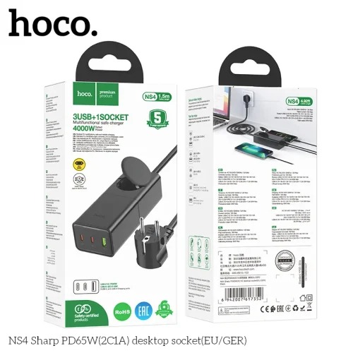 Ổ cắm để bàn Hoco NS4 Sharp PD65W (2C1A) (EU/GER)