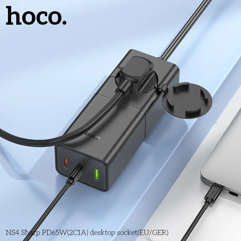 Ổ cắm để bàn Hoco NS4 Sharp PD65W thiết kế hiện đại, đa cổng sạc nhanh PD và QC