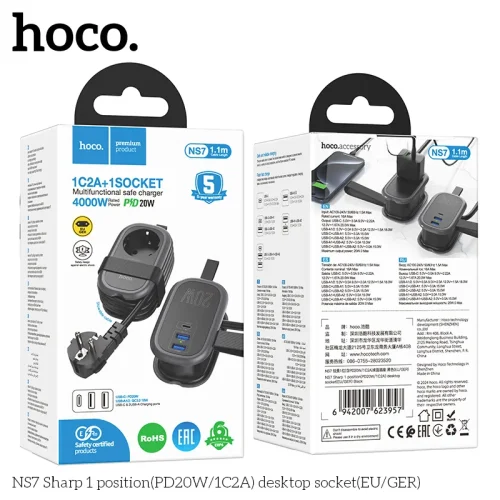 Ổ cắm để bàn Hoco NS7 Sharp 1 vị trí (PD20W/1C2A) (EU/GER)