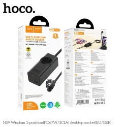 Ổ cắm để bàn Hoco NS9 Wisdom 1 vị trí (PD67W/3C1A) (EU/GER)