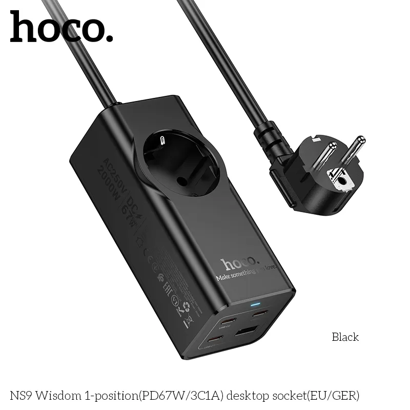 Ổ cắm để bàn Hoco NS9 Wisdom 1 vị trí thiết kế tinh tế tiện dụng