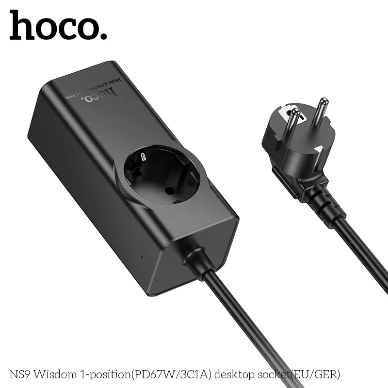 Ổ cắm để bàn Hoco NS9 Wisdom chất liệu PC chống cháy cao cấp