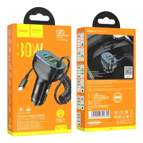 Tẩu Sạc Ô tô Hoco NZ11A Guide PD30W kèm dây iP