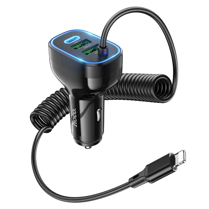 Tẩu Sạc Ô tô Hoco NZ11A Guide PD30W kèm dây iP, thiết kế nhôm PC chống cháy bền bỉ