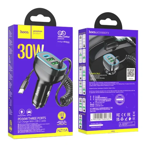 Tẩu Sạc Ô tô Hoco NZ11A Guide PD30W kèm dây Type-C