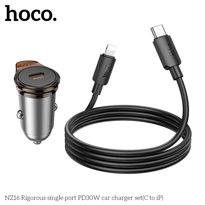 Tẩu Sạc Ô tô Hoco NZ16 Rigorous PD30W kèm dây C to iP mô tả chung hiệu quả sạc nhanh an toàn