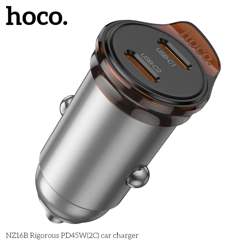 Thiết kế tinh tế tẩu sạc ô tô Hoco NZ16B bằng vật liệu chống cháy PC