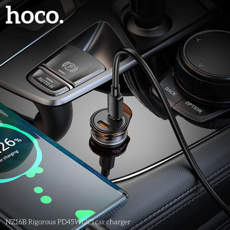 Đóng gói sản phẩm tẩu sạc ô tô Hoco NZ16B Rigorous PD45W gọn nhẹ tiện lợi