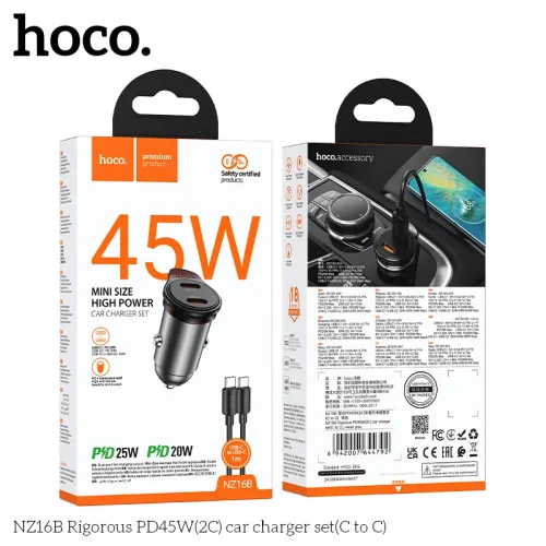Tẩu Sạc Ô tô Hoco NZ16B Rigorous PD45W kèm dây C to C
