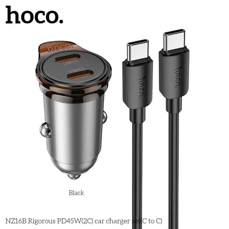 Tẩu sạc ô tô Hoco NZ16B tích hợp 2 cổng USB-C công nghệ PD/QC/FCP/AFC
