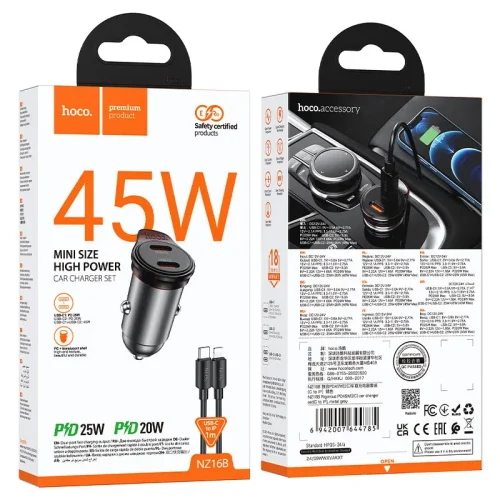 Tẩu Sạc Ô tô Hoco NZ16B Rigorous PD45W kèm dây C to iP